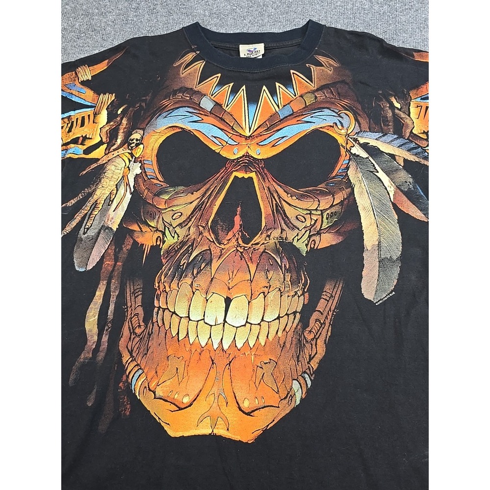 Liquid Blue Aztec Skull Mens XL All Over Print Y2k 2005 Pre-Shrunk All Cotton